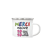 🍵🇫🇷 Merci Maîtresse! Enamel Mug Gift for Teachers with French Charm 🎁💐 - ThiGui